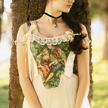 Victorian Painting Corset Lace-up Irregular Hem Vest
