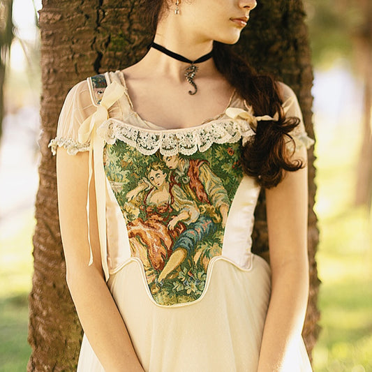 Victorian Painting Corset Lace-up Irregular Hem Vest