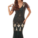 Green Art Deco Beaded Mermaid Gown