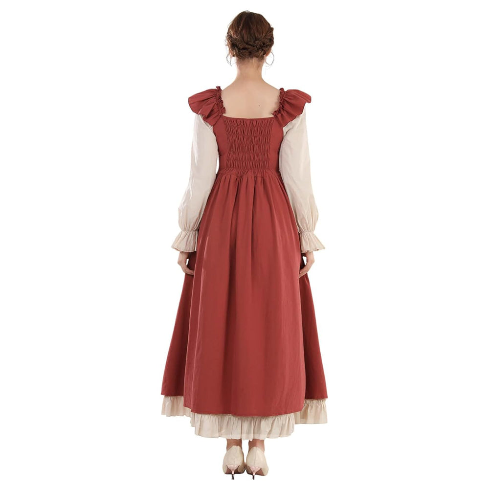 Robe Renaissance Cottagecore à manches longues et bordure à volants