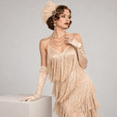 Women's Champagne 1920s Cascading Fringe Maxi 6-Piece Set