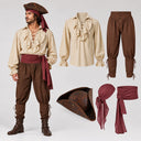 Set costume da pirata da uomo marrone, 5 pezzi, per festa rinascimentale
