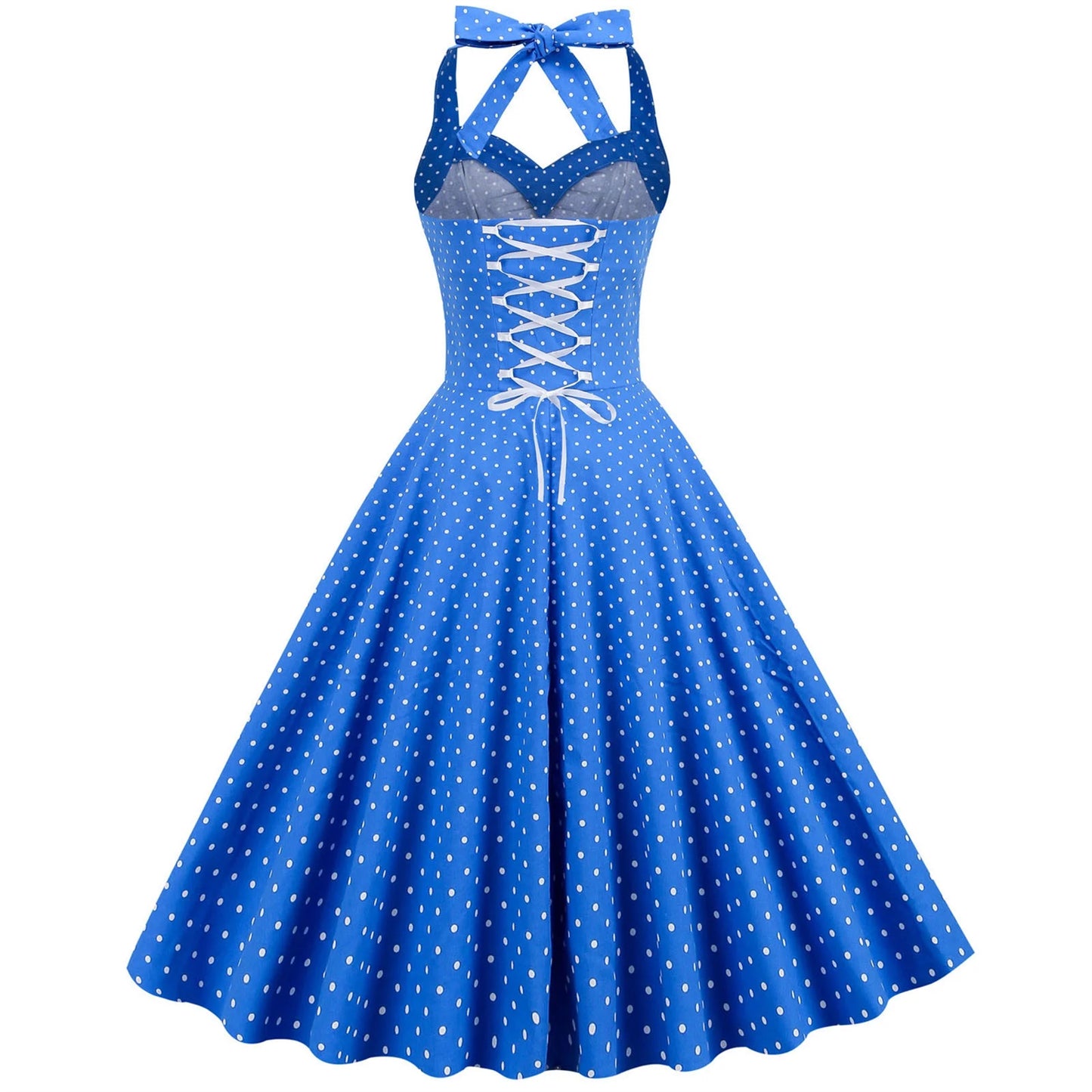 Women's 1950s Polka Dot Halter Neck Swing Dress