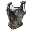 Floral Lace-up Front Vest U-Back Corset - Retrorobe