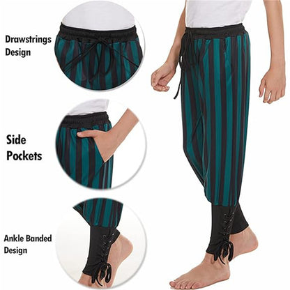 Knight Ritter Style Stripes Pants Drawstring Design