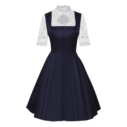 Oktoberfest Bavarian Dirndl Dress with Apron and Lace Blouse