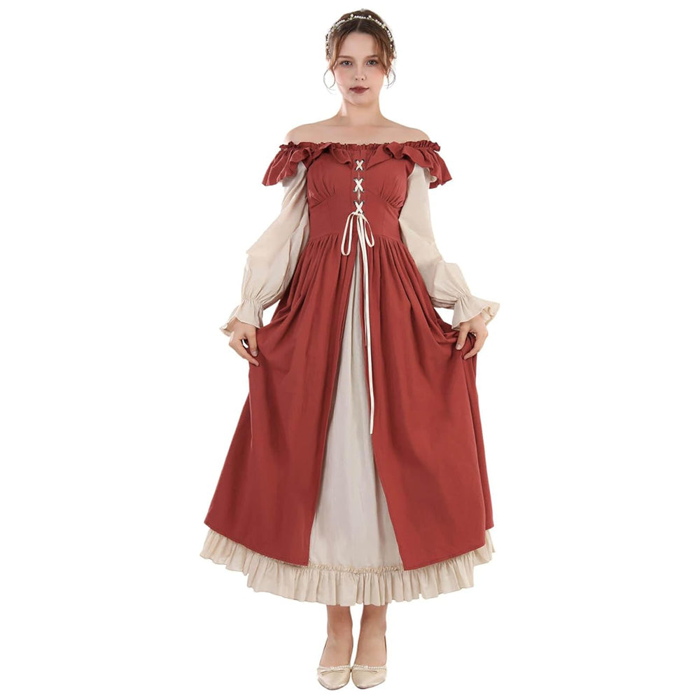 Robe Renaissance Cottagecore à manches longues et bordure à volants