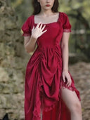 Renaissance Dress Ruffle High Low Dress with Drawstring - Retrorobe