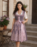 Oktoberfest Purple Embroidered Dirndl Dress with Lace Apron and Blouse