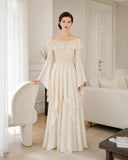 Renaissance-Inspired Off-Shoulder Ruffle Maxi Dress