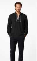 Camisa de poeta medieval con cordones para hombre para feria renacentista