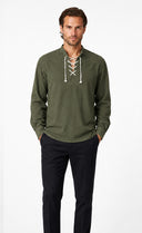 Camisa de poeta medieval con cordones para hombre para feria renacentista