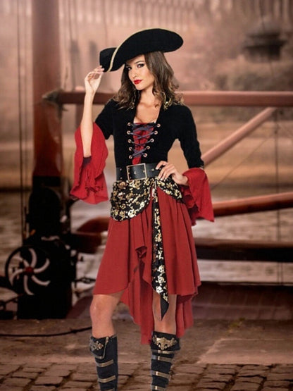 Gothic Piratenkapitän Outfit mit Hut und Gürtel