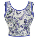 Floral Lace-up Front Vest U-Back Corset - Retrorobe