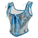 Floral Lace-up Front Vest U-Back Corset - Retrorobe