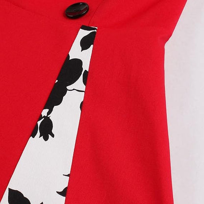 Women's 1950s Floral Patchwork Lapel Collar Sleeveless A-Line Tea Party Dress