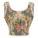 Floral Lace-up Front Vest U-Back Corset - Retrorobe