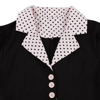 Women's 1950s Polka Dot Patchwork Lapel Collar Belted A-Line Rockabilly Dress