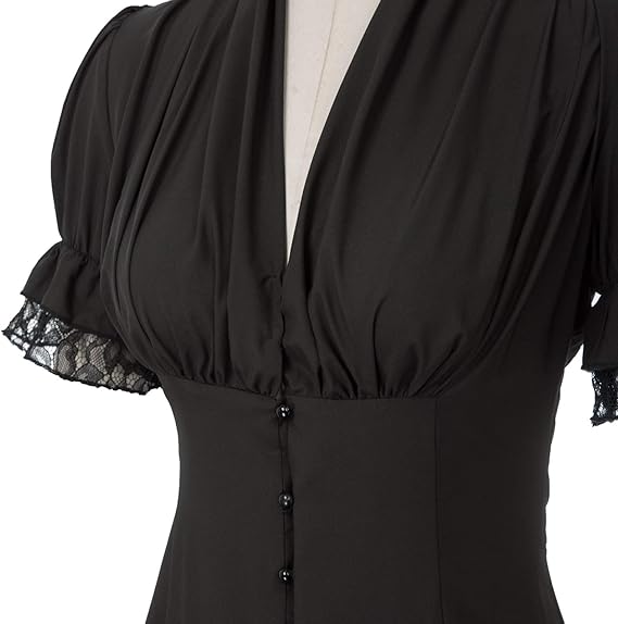 Victorian Pleated Shirt Lace Up Work Blouse - Retrorobe