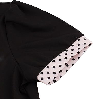 Women's 1950s Polka Dot Patchwork Lapel Collar Belted A-Line Rockabilly Dress