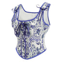 Floral Lace-up Front Vest U-Back Corset - Retrorobe