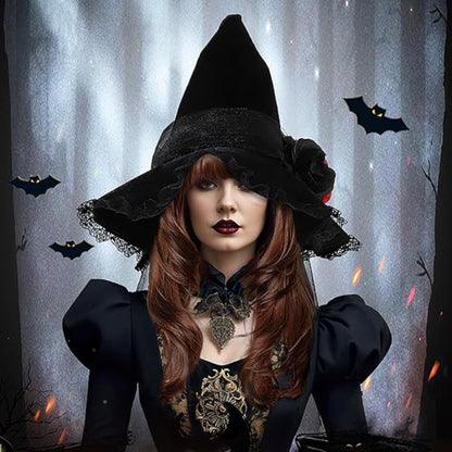 Gothic Witch Hat with Flower Net