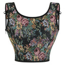 Floral Lace-up Front Vest U-Back Corset - Retrorobe
