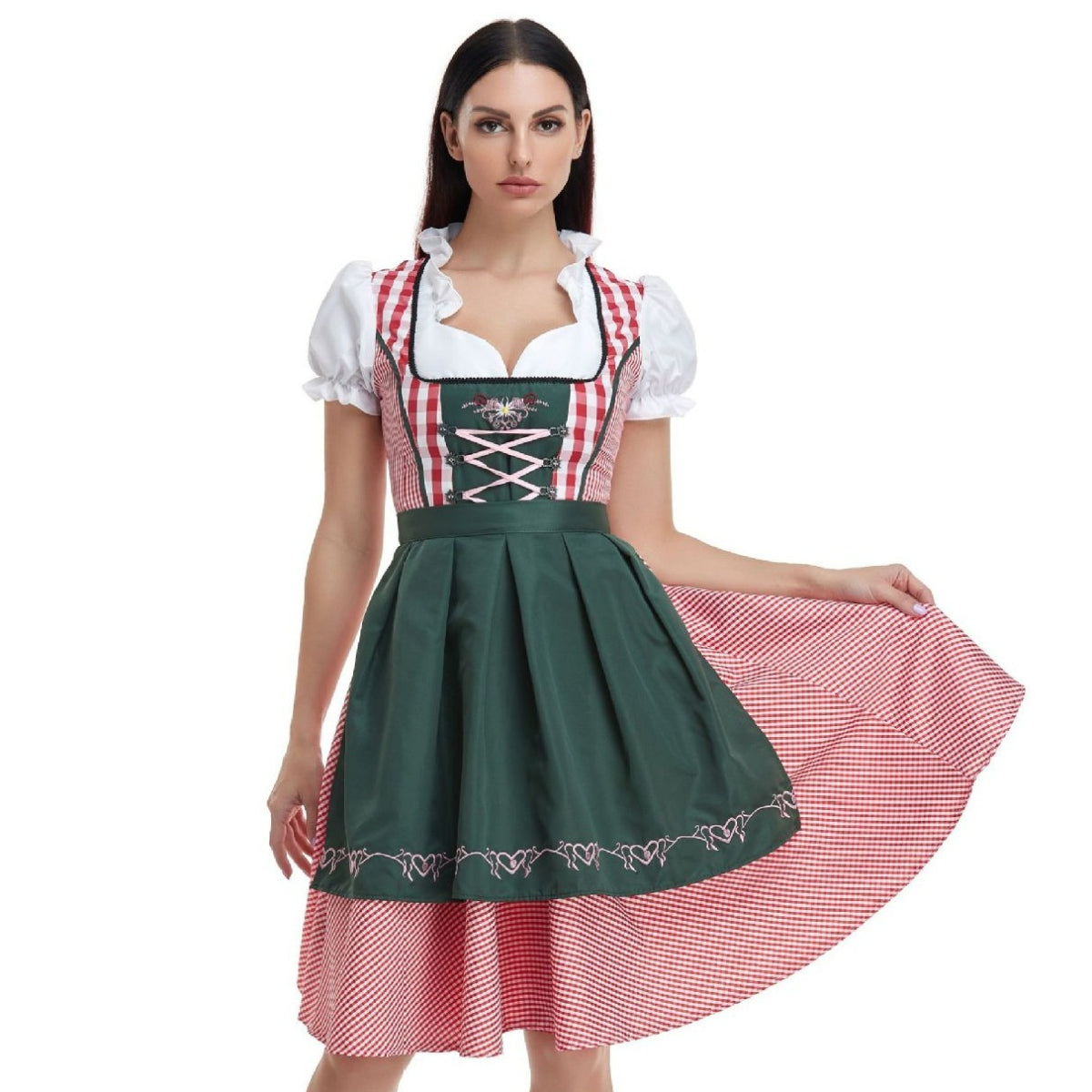 Oktoberfest Green & Red Dirndl with Apron