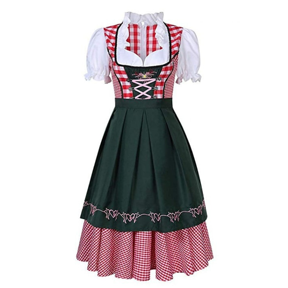Oktoberfest Green & Red Dirndl with Apron