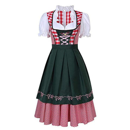 Oktoberfest Green & Red Dirndl with Apron