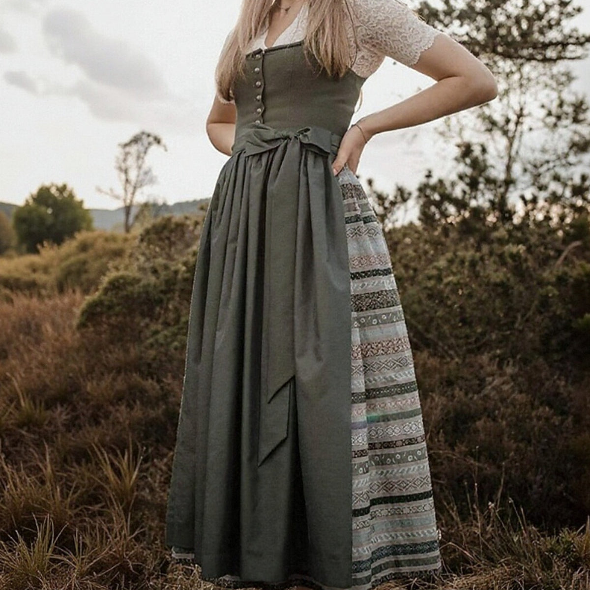 Oktoberfest Grey Traditional Dirndl Dress with Apron