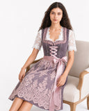 Oktoberfest Purple Embroidered Dirndl Dress with Lace Apron and Blouse
