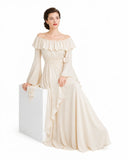 Renaissance-Inspired Off-Shoulder Ruffle Maxi Dress