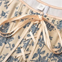 Floral Lace-up Front Vest U-Back Corset - Retrorobe