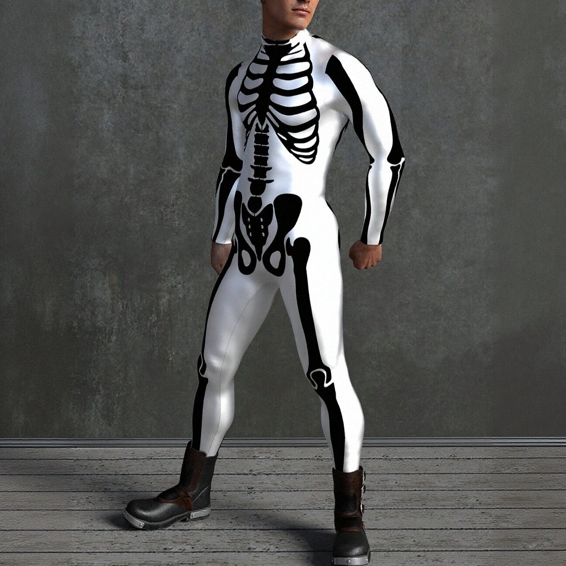 Men's White Skeleton Skull Costume Bodysuits