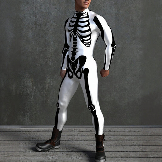 Men's White Skeleton Skull Costume Bodysuits