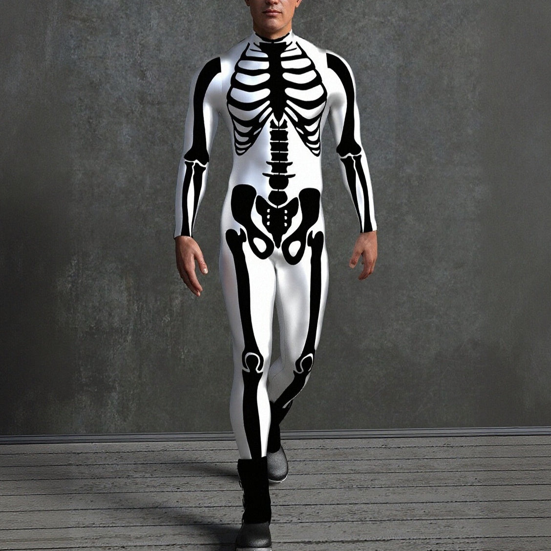 Men's White Skeleton Skull Costume Bodysuits