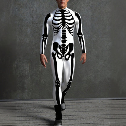 Men's White Skeleton Skull Costume Bodysuits