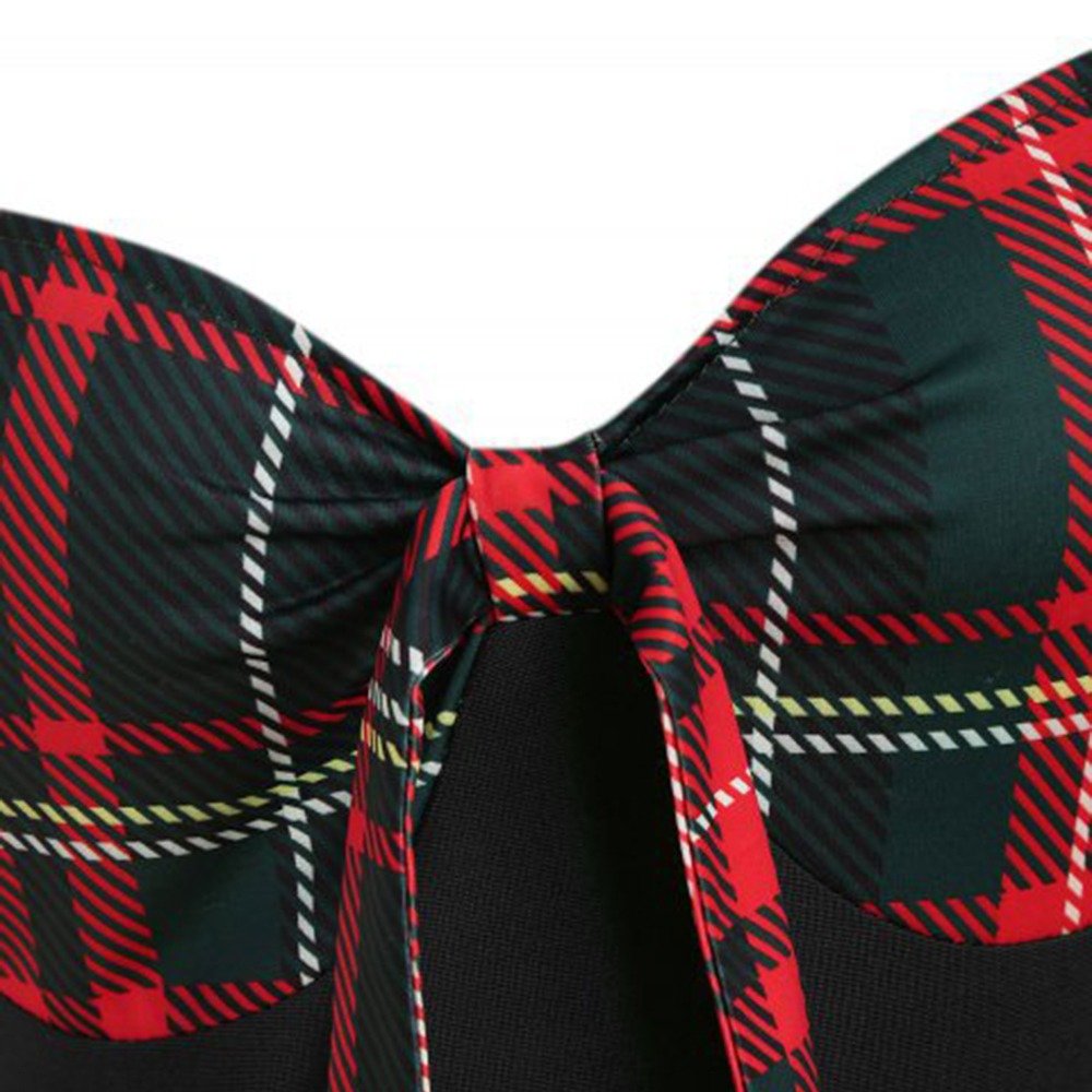 Retro Tie-Front Plaid Xmas Party Dress