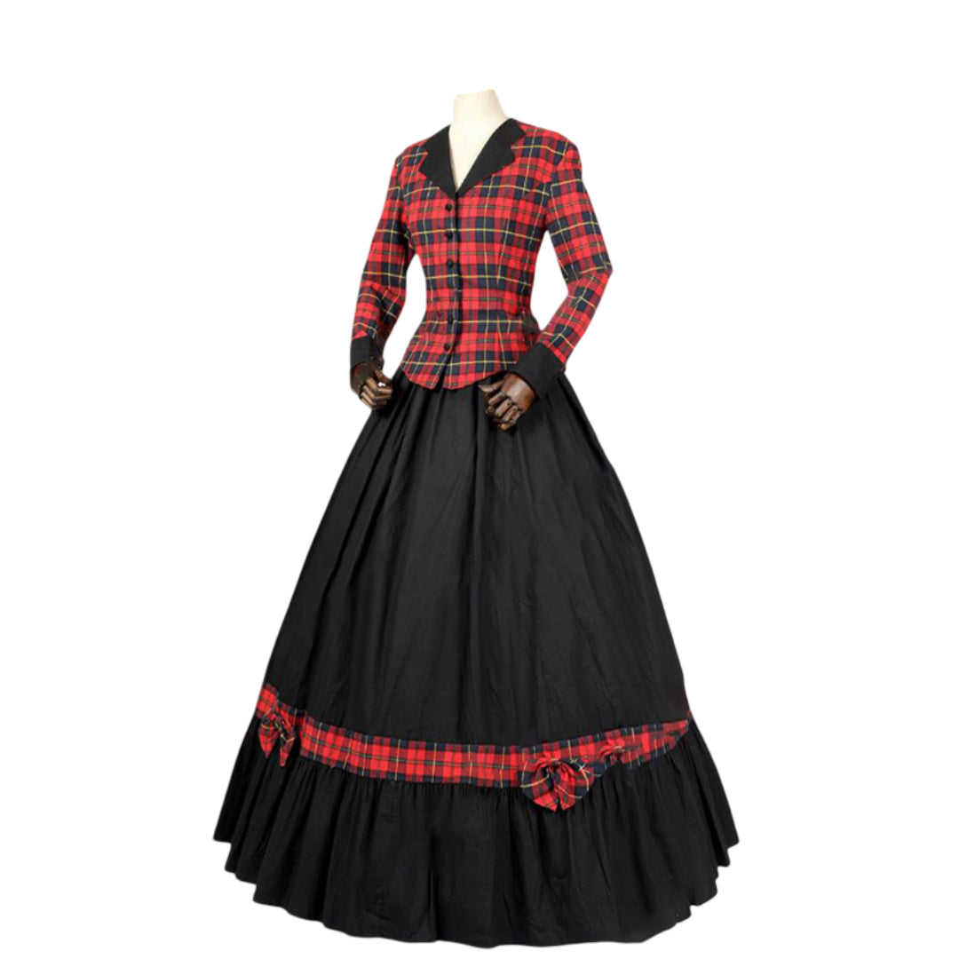 Red Plaid Victorian Christmas Carol Dress