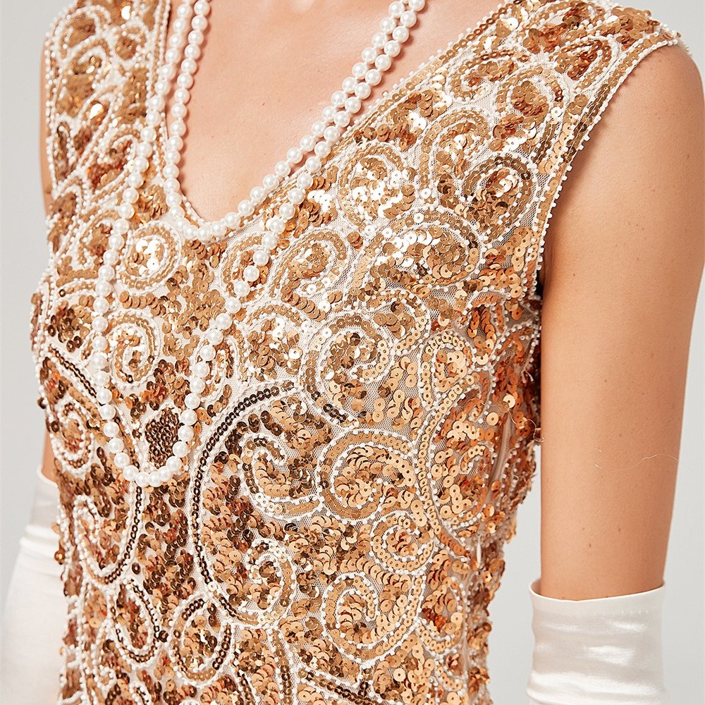 Contrast Fringe Trim Sequin Dress