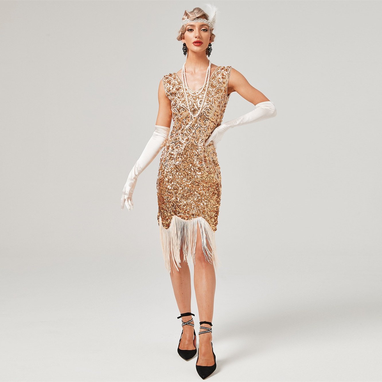 Contrast Fringe Trim Sequin Dress