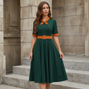 Contrast Collar Charm Midi Dress