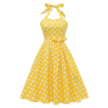 Women's 1950s Polka Dot Halter Neck Flare Dress