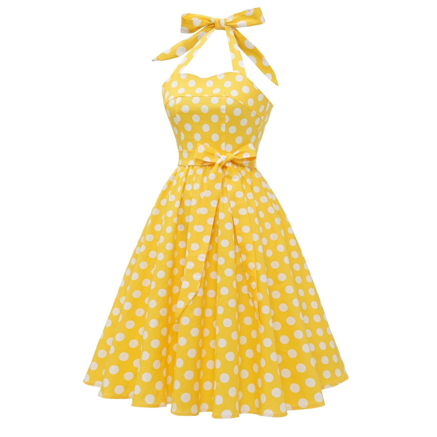 Women's 1950s Polka Dot Halter Neck Flare Dress