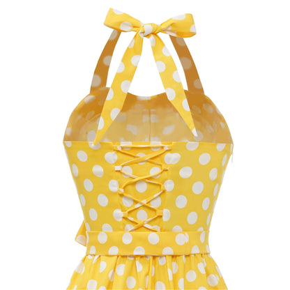 Women's 1950s Polka Dot Halter Neck Flare Dress