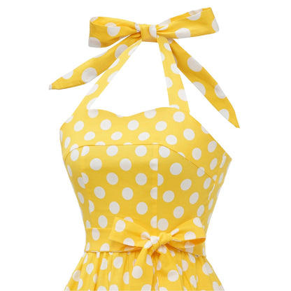 Women's 1950s Polka Dot Halter Neck Flare Dress