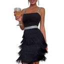 Glitter Strap Tiered Fringe Mini Dress