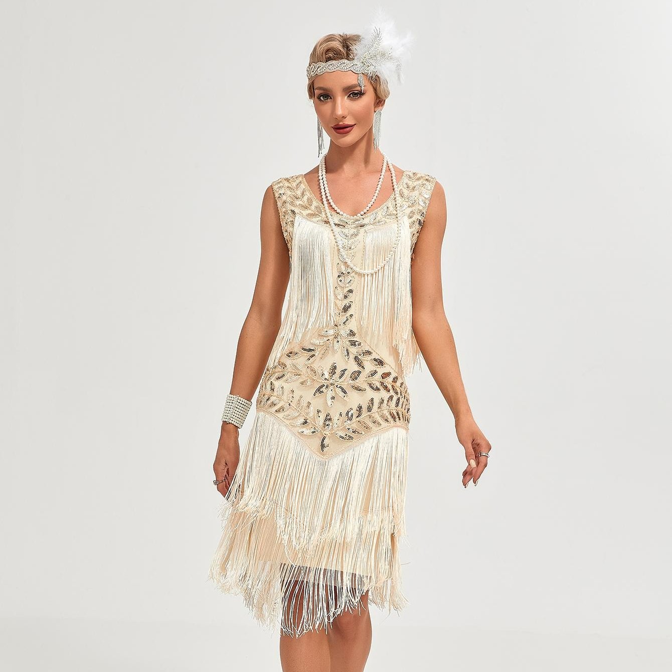1920s Apricot Flapper Dress