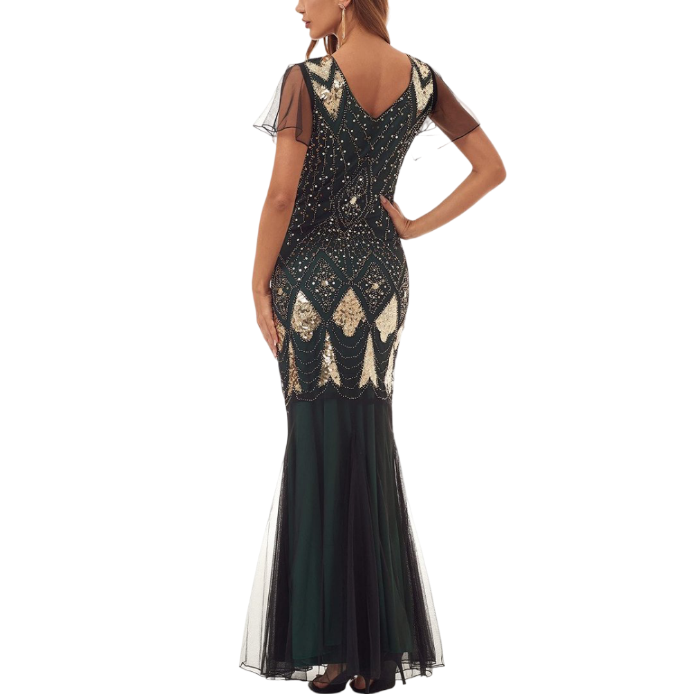 1920s Green Flapper Dress Evening Gown - Elegant Vintage Style Dress retrorobe 1920s Green Flapper Dress Evening Gown - Elegant Vintage Style Dress retrorobe